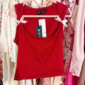 Urban Outfitters UO Motel Coquette Red and Pink Bow Tank Top SZ XS
